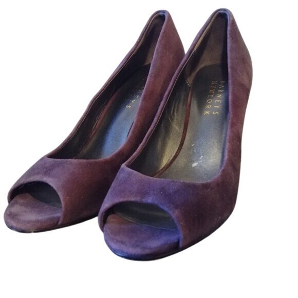 Barneys New York Shoes - Barneys New York Womens Size 7 Purple Suede Peep Toe Heels 4" Stiletto Spike